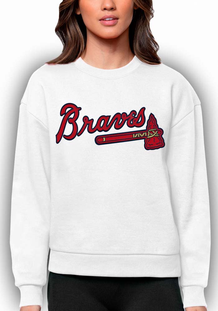 Antigua Women's Atlanta Braves Navy Victory Crew Pullover