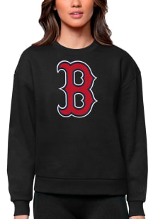 Antigua Boston Red Sox Womens Black Full Front Victory Crew Sweatshirt