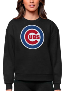 Antigua Chicago Cubs Womens Black Victory Crew Sweatshirt
