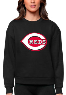Antigua Cincinnati Reds Womens Black Victory Crew Sweatshirt