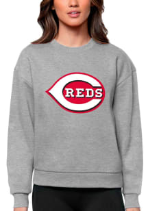 Antigua Cincinnati Reds Womens Grey Victory Crew Sweatshirt