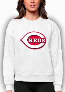 Antigua Cincinnati Reds Womens White Victory Crew Sweatshirt