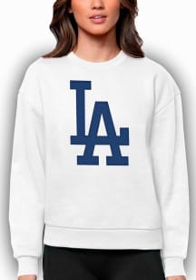 Antigua Los Angeles Dodgers Womens White Full Front Victory Crew Sweatshirt