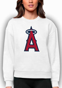 Antigua Los Angeles Angels Womens White Full Front Victory Crew Sweatshirt