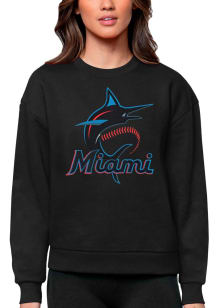 Antigua Miami Marlins Womens Black Victory Crew Sweatshirt