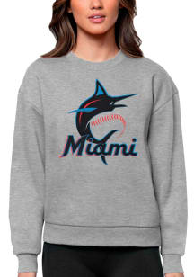 Antigua Miami Marlins Womens Grey Victory Crew Sweatshirt