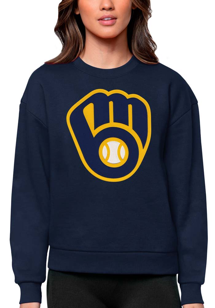 Milwaukee Brewers Antigua Crew Sweatshirt Womens Navy Blue Victory