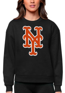 Antigua New York Mets Womens Black Victory Crew Sweatshirt