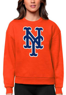 Antigua New York Mets Womens Orange Victory Crew Sweatshirt