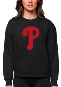 Antigua Philadelphia Phillies Womens Black Victory Crew Sweatshirt