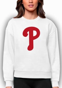 Antigua Philadelphia Phillies Womens White Victory Crew Sweatshirt
