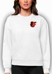 Antigua Baltimore Orioles Womens White Victory Crew Sweatshirt