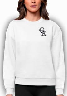 Antigua Colorado Rockies Womens White Victory Crew Sweatshirt