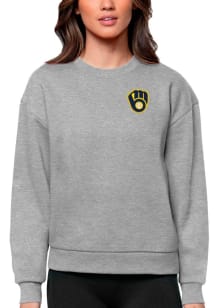 Antigua Milwaukee Brewers Womens Grey Victory Crew Sweatshirt