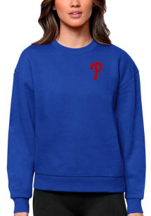 Antigua Philadelphia Phillies Womens Blue Victory Crew Sweatshirt