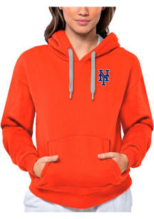 Antigua New York Mets Womens Orange Victory Hooded Sweatshirt