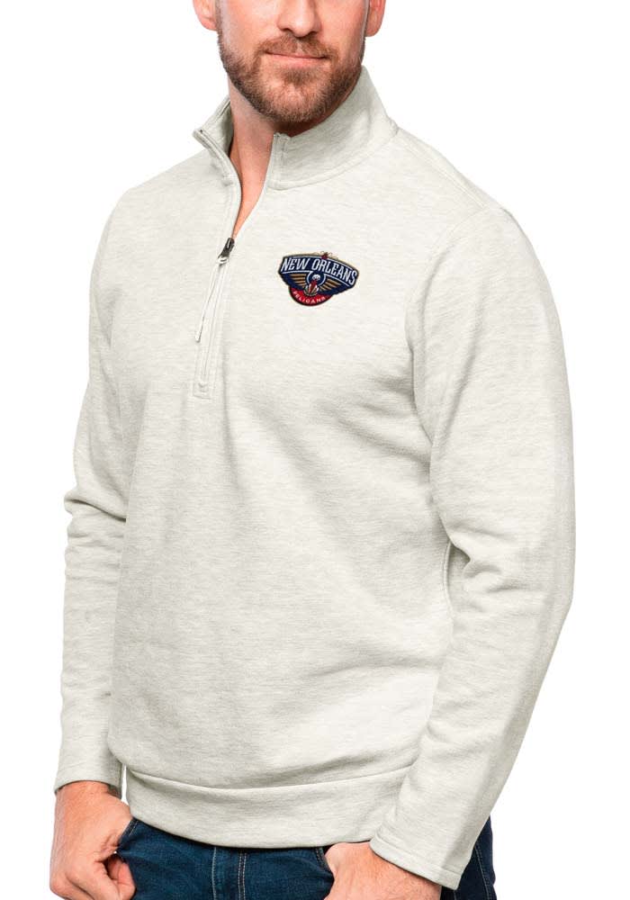 New Orleans Black Pelicans Antigua Fortune Quarter-Zip Pullover Jacket -  Heather Charcoal
