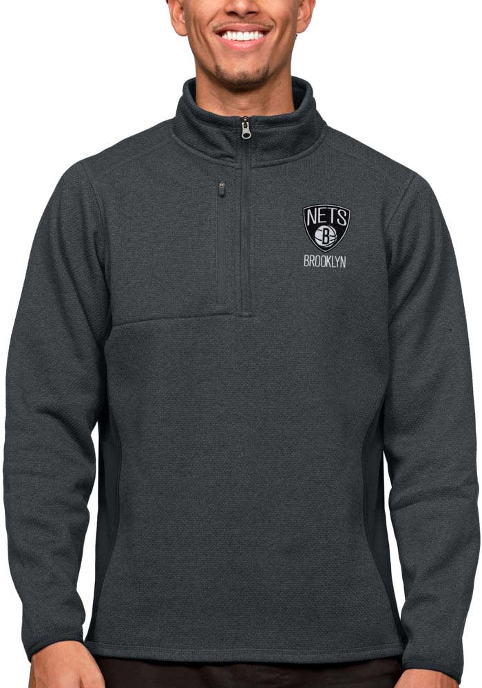 Antigua Brooklyn Nets Mens Charcoal Course Pullover Jackets