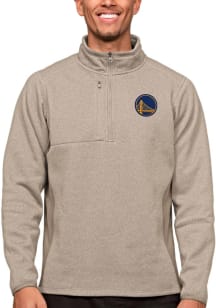 Antigua Golden State Warriors Mens Oatmeal Course Long Sleeve 1/4 Zip Pullover