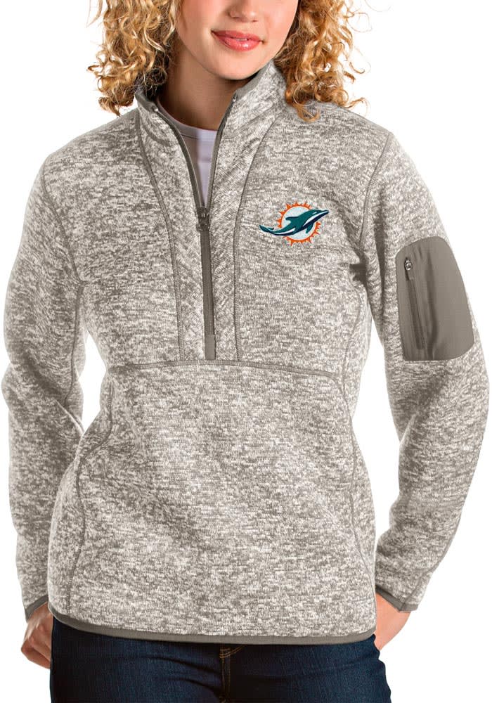 Antigua Miami Dolphins Grey Course Long Sleeve 1/4 Zip Pullover, Grey, 100% POLYESTER, Size S, Rally House