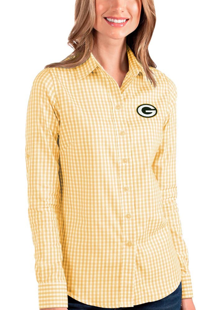 Antigua Green Bay Packers Womens Structure Long Sleeve Gold Dress Shirt