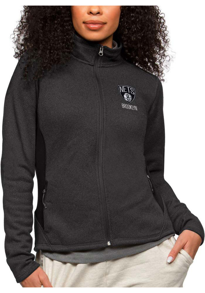 Antigua Brooklyn Nets Womens Black Course Long Sleeve Full Zip Jacket