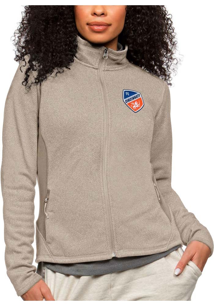 Antigua FC Cincinnati Womens Oatmeal Course Long Sleeve Full Zip Jacket