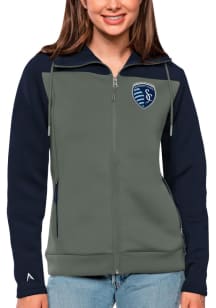 Antigua Sporting Kansas City Womens Navy Blue Protect Long Sleeve Full Zip Jacket