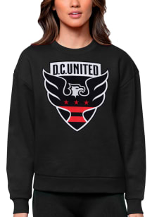 Antigua DC United Womens Black Full Front Victory Crew Sweatshirt
