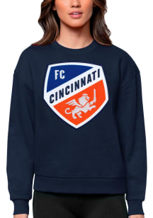 Antigua FC Cincinnati Womens Navy Blue Victory Crew Sweatshirt
