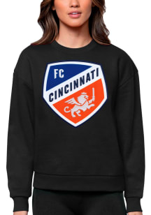 Antigua FC Cincinnati Womens Black Victory Crew Sweatshirt