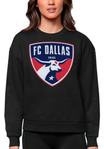 Antigua FC Dallas Womens Black Full Front Victory Crew Sweatshirt