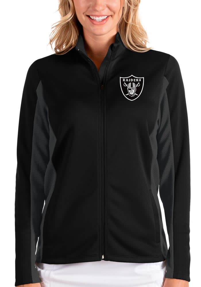 Las Vegas Raiders Antigua Metallic Logo Victory Full-Zip Hoodie - Charcoal