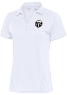 Antigua Portland Timbers Womens White Metallic Logo Tribute Short Sleeve Polo Shirt
