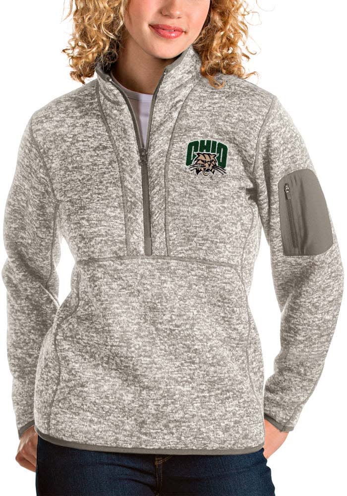 Antigua Ohio Bobcats Womens Oatmeal Fortune 1/4 Zip Pullover