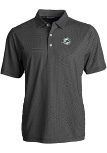 Cutter and Buck Miami Dolphins Mens Black Pike Symmetry Short Sleeve Polo