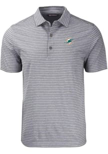 Cutter and Buck Miami Dolphins Mens Black Forge Heather Stripe Short Sleeve Polo