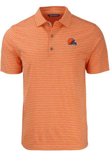 Cutter and Buck Cleveland Browns Mens Orange Forge Heather Stripe Short Sleeve Polo