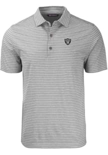 Cutter and Buck Las Vegas Raiders Mens Grey Forge Heather Stripe Short Sleeve Polo