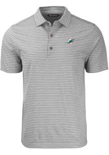Cutter and Buck Miami Dolphins Mens Grey Forge Heather Stripe Short Sleeve Polo