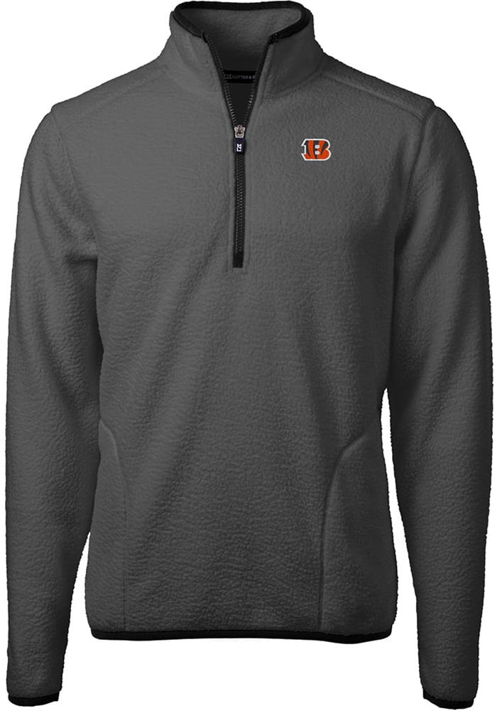 Cutter and Buck Cincinnati Bengals Mens Grey Cascade Sherpa Long Sleeve Qtr Zip Pullover