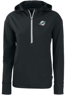 Cutter and Buck Miami Dolphins Womens Black Daybreak Hood 1/4 Zip Pullover