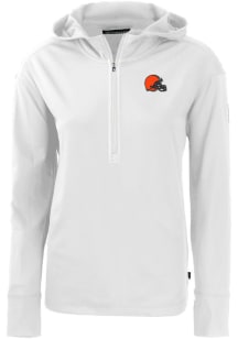 Cutter and Buck Cleveland Browns Womens White Daybreak Hood 1/4 Zip Pullover