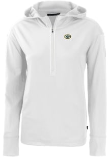 Cutter and Buck Green Bay Packers Womens White Daybreak Hood 1/4 Zip Pullover