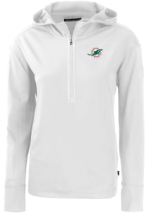 Cutter and Buck Miami Dolphins Womens White Daybreak Hood 1/4 Zip Pullover