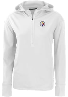 Cutter and Buck Pittsburgh Steelers Womens White Daybreak Hood 1/4 Zip Pullover