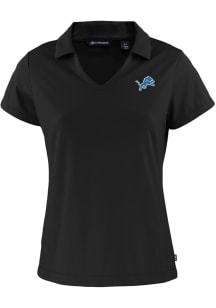 Cutter and Buck Detroit Lions Womens Black Daybreak V Neck Short Sleeve Polo Shirt