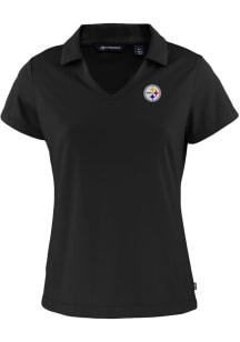 Cutter and Buck Pittsburgh Steelers Womens Black Daybreak V Neck Short Sleeve Polo Shirt
