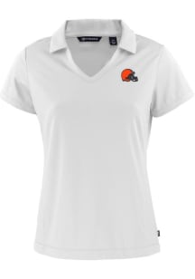 Cutter and Buck Cleveland Browns Womens White Daybreak V Neck Short Sleeve Polo Shirt