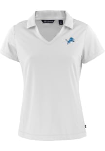 Cutter and Buck Detroit Lions Womens White Daybreak V Neck Short Sleeve Polo Shirt